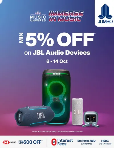 Min 5% Off On JBL Audio Devices ad catalog